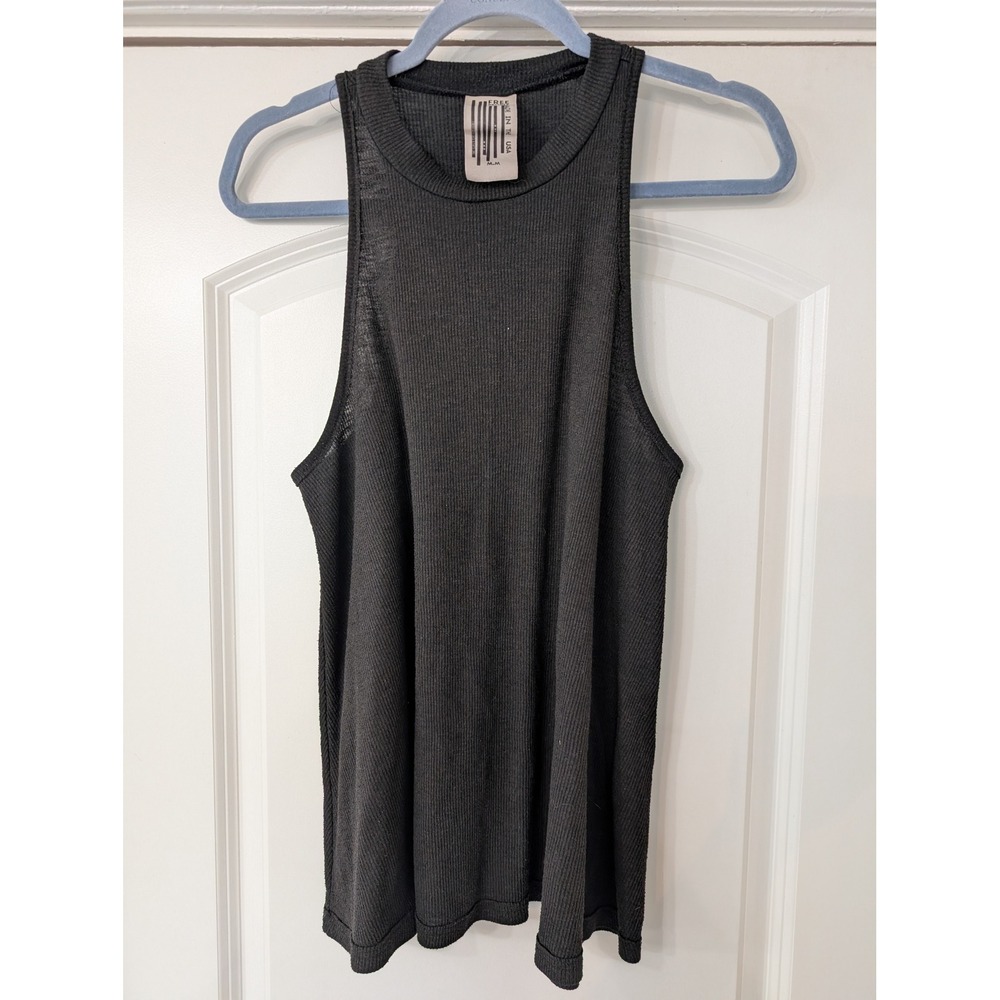 Free People Womens Black Ribbed Racerback Tank Top High Neck Sleeveless medium